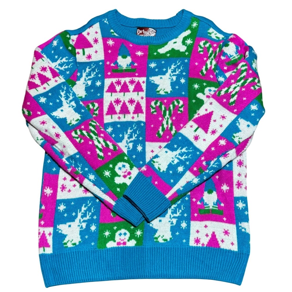 Party Sweater Dec. 25th Ugly Christmas Sweater Teal / Pink‎ Size Unisex Medium